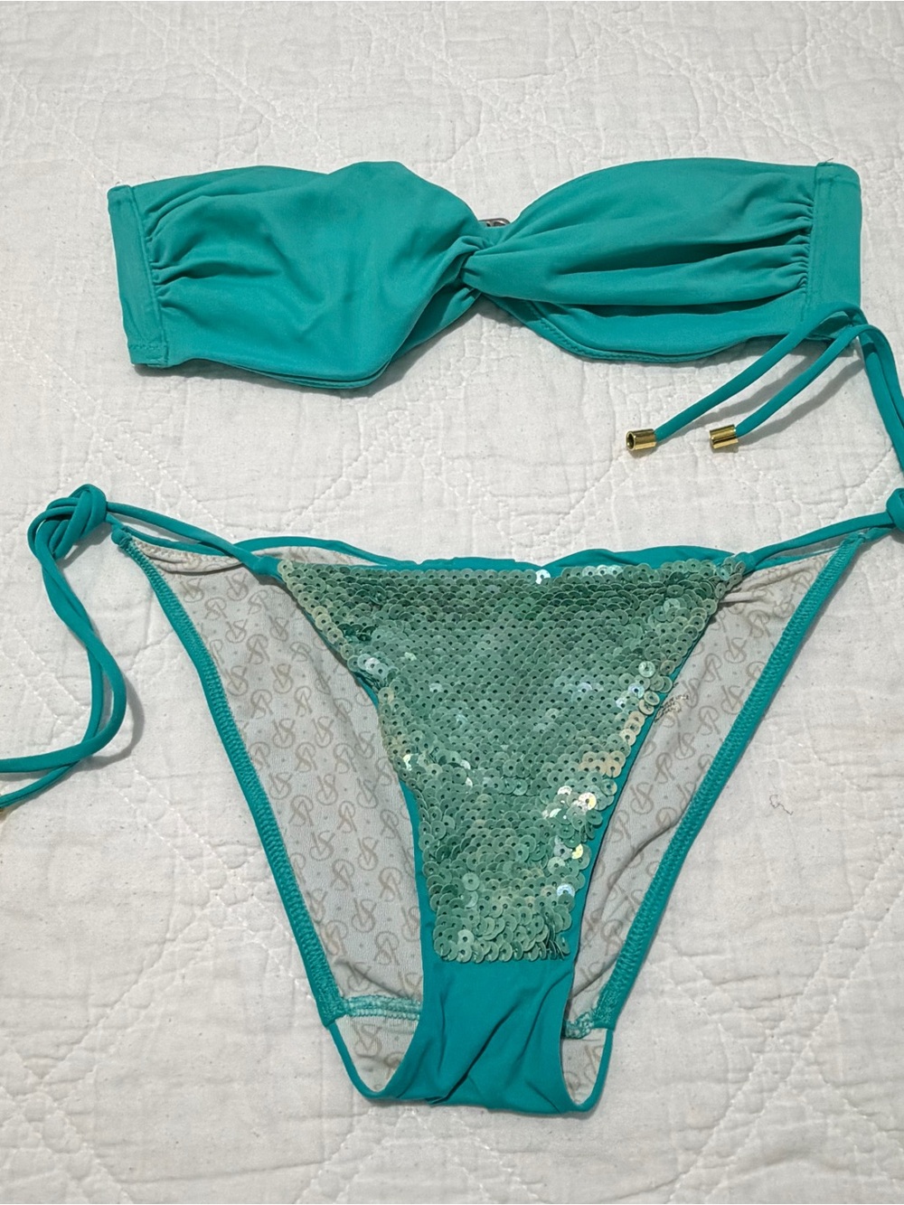 Victoria's Secret Teal Sequin XS Bikini Set